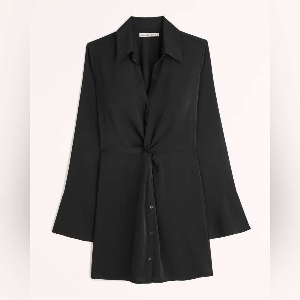 Long-Sleeve Twist-Front Shirt Dress